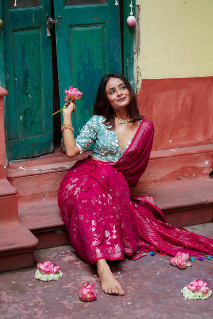 Meena Kumari Handwoven Cotton Pink Saree