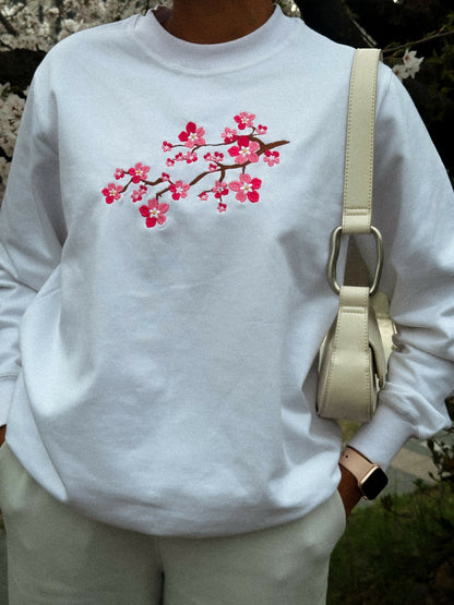 Sakura Embroidered White Sweatshirt