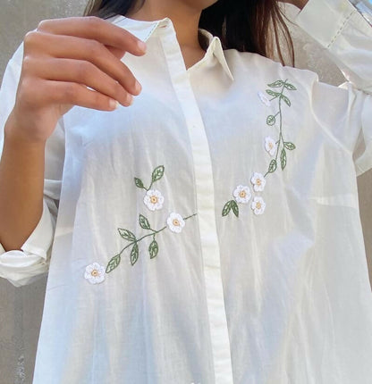 hand embroidered with crochet flowers