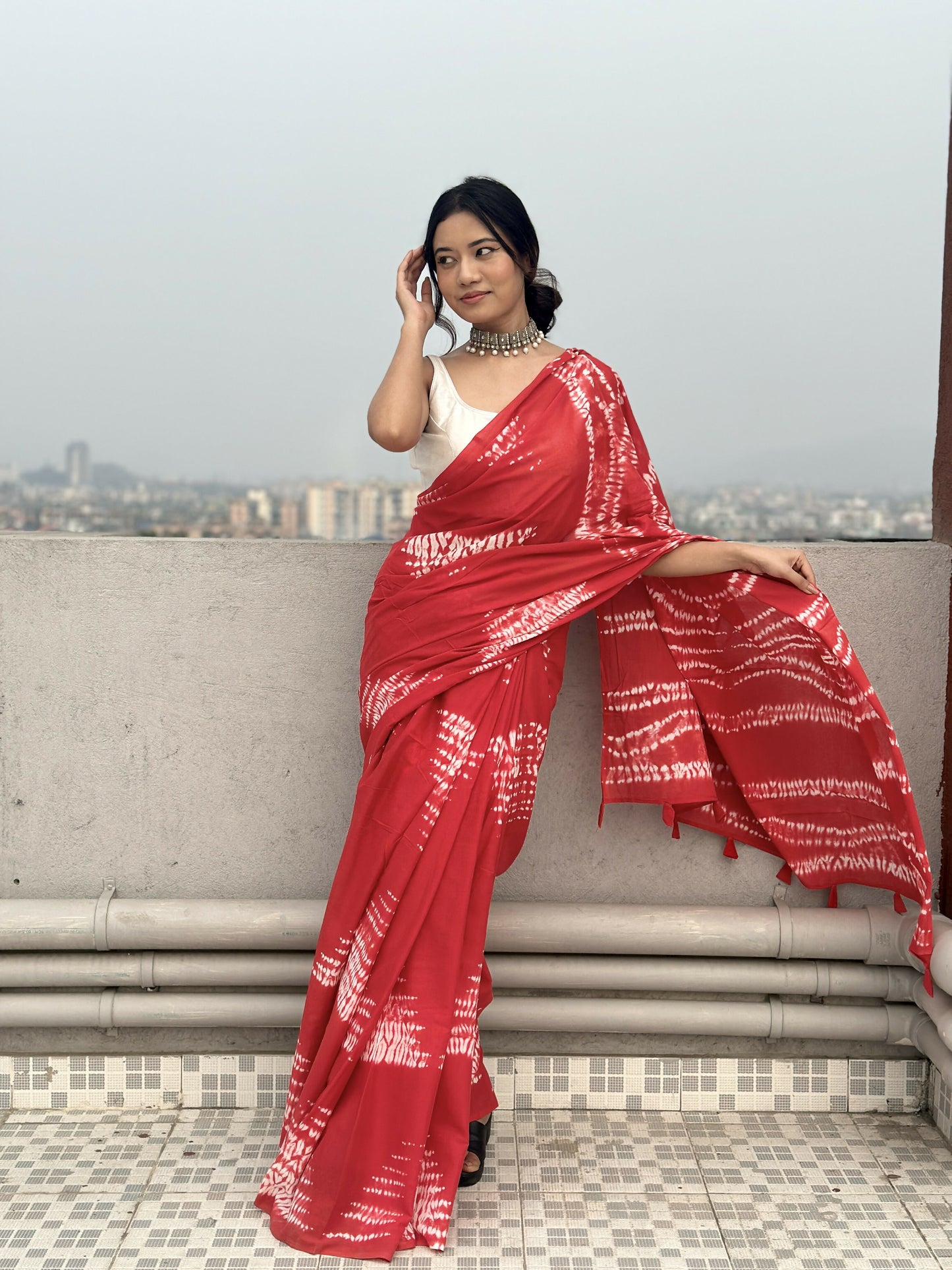 Tie & Dye Shibori Print Mulmul Cotton Saree