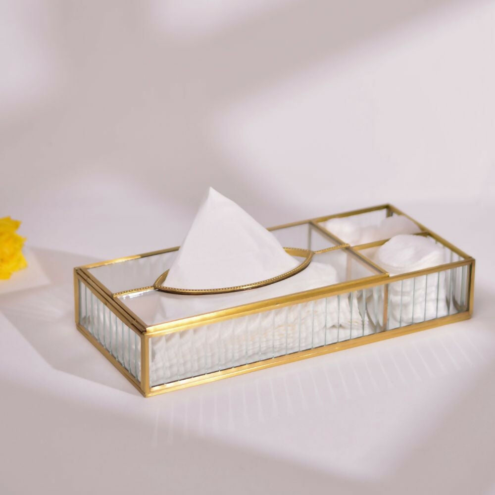 Fluted Glass Tissue Box with Compartments