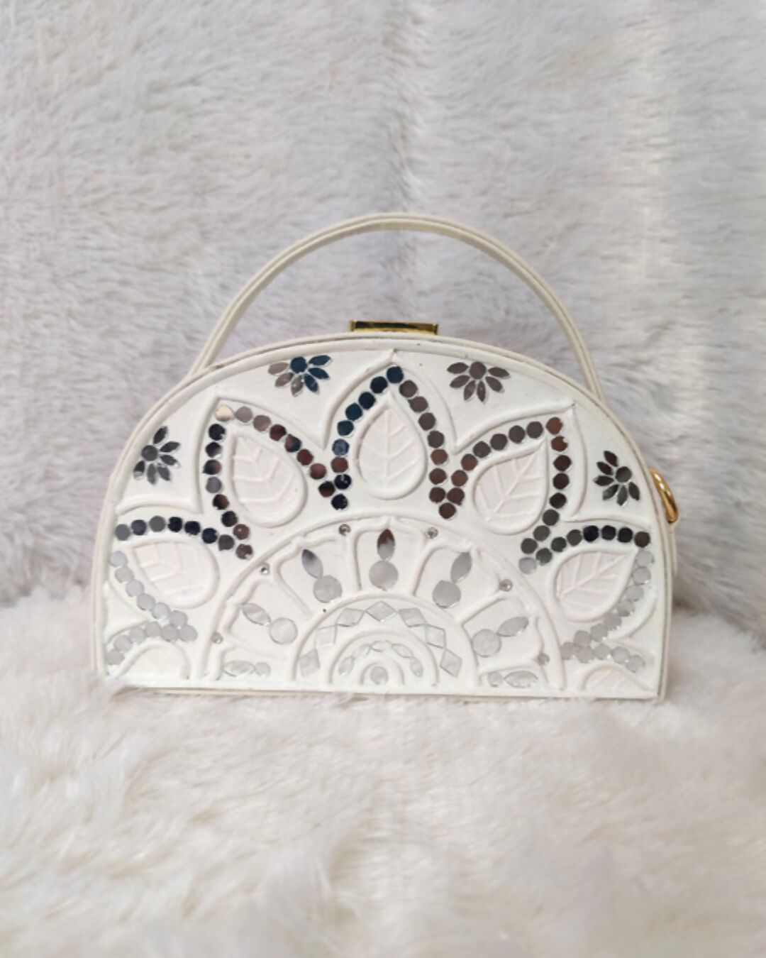 Floral Lippan Art Handcrafted Semi Circle Box Bag