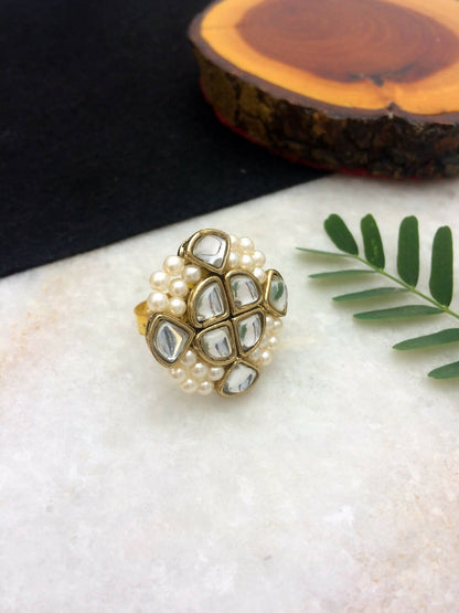 Kundan and Pearl Ring