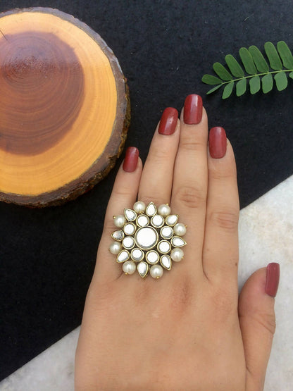 Kundan and Pearl Round Ring