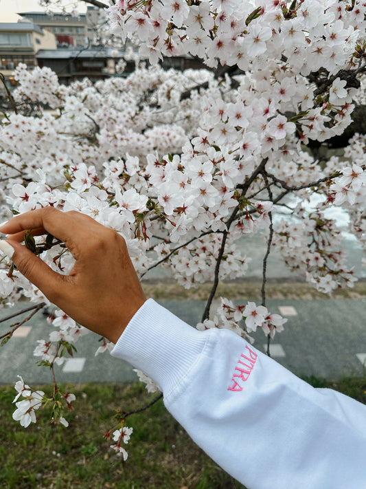 Sakura Embroidered White Sweatshirt