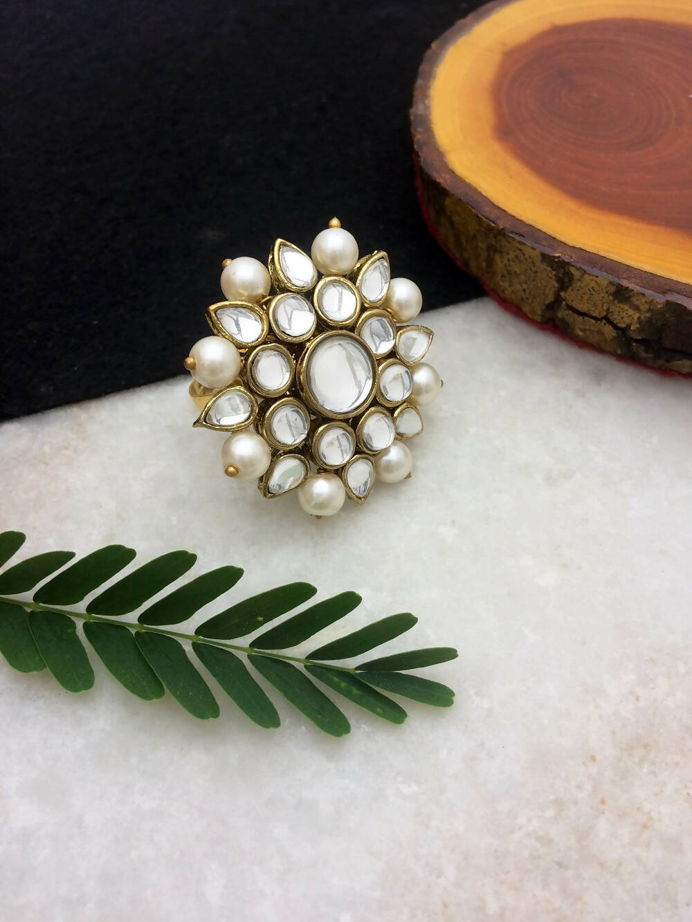 Kundan and Pearl Round Ring