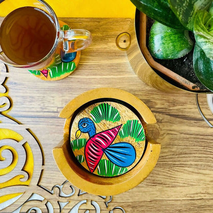 Chahel - Round Wooden Coasters Set of 6