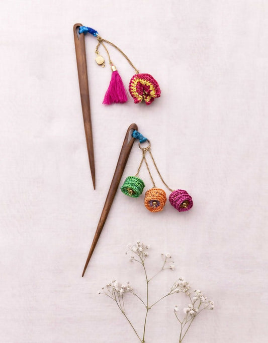 Multicoloured Tassel Flower Hair Stick (Pair)