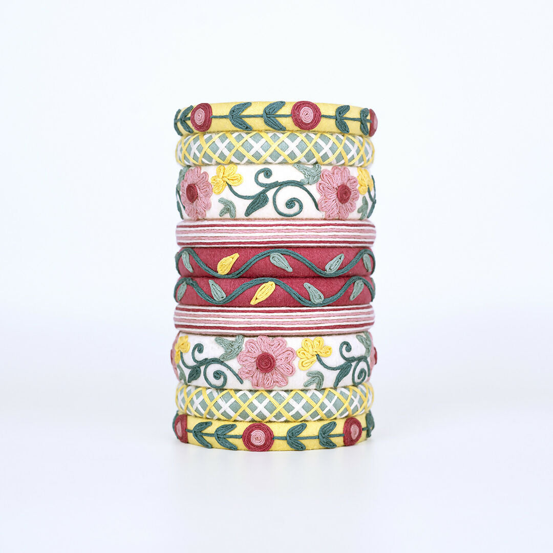 Pushpavali Thread Embroidered Bangle Set