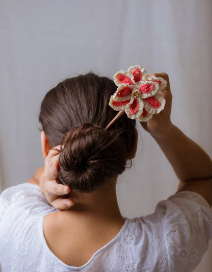 Hairstick ~ Pink & White Petunia