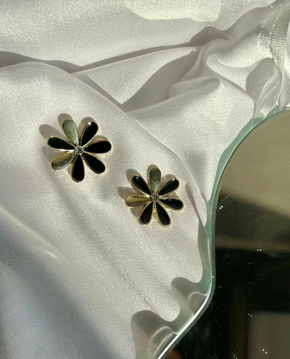 Black and Gold Flower Earrings