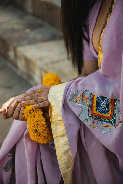 Meera Tissue Light Purple Handpainted And Handembellished Saree