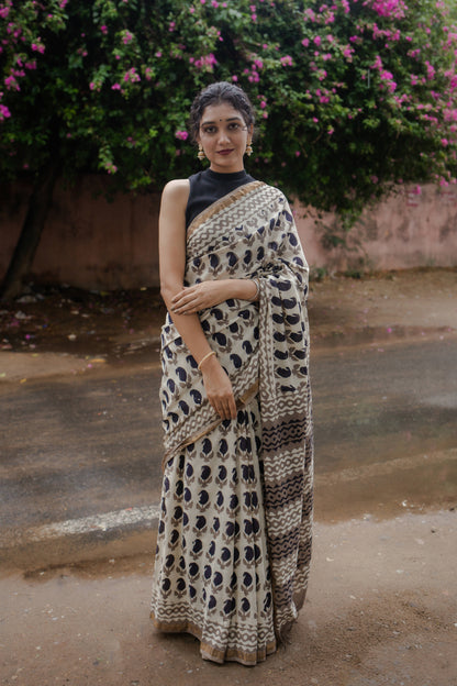 Memory Muse - Hand Block Print Chanderi Silk Bagru Saree