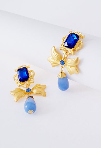 Gold Bow Indigo Earrings