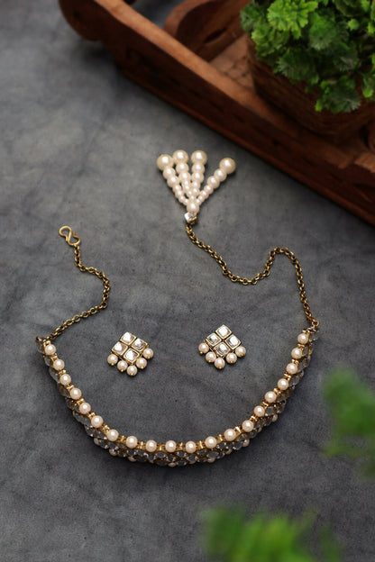 Geo Kundan and Pearl Choker Necklace Set