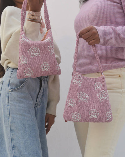 Rose Beaded Bag in Mauve