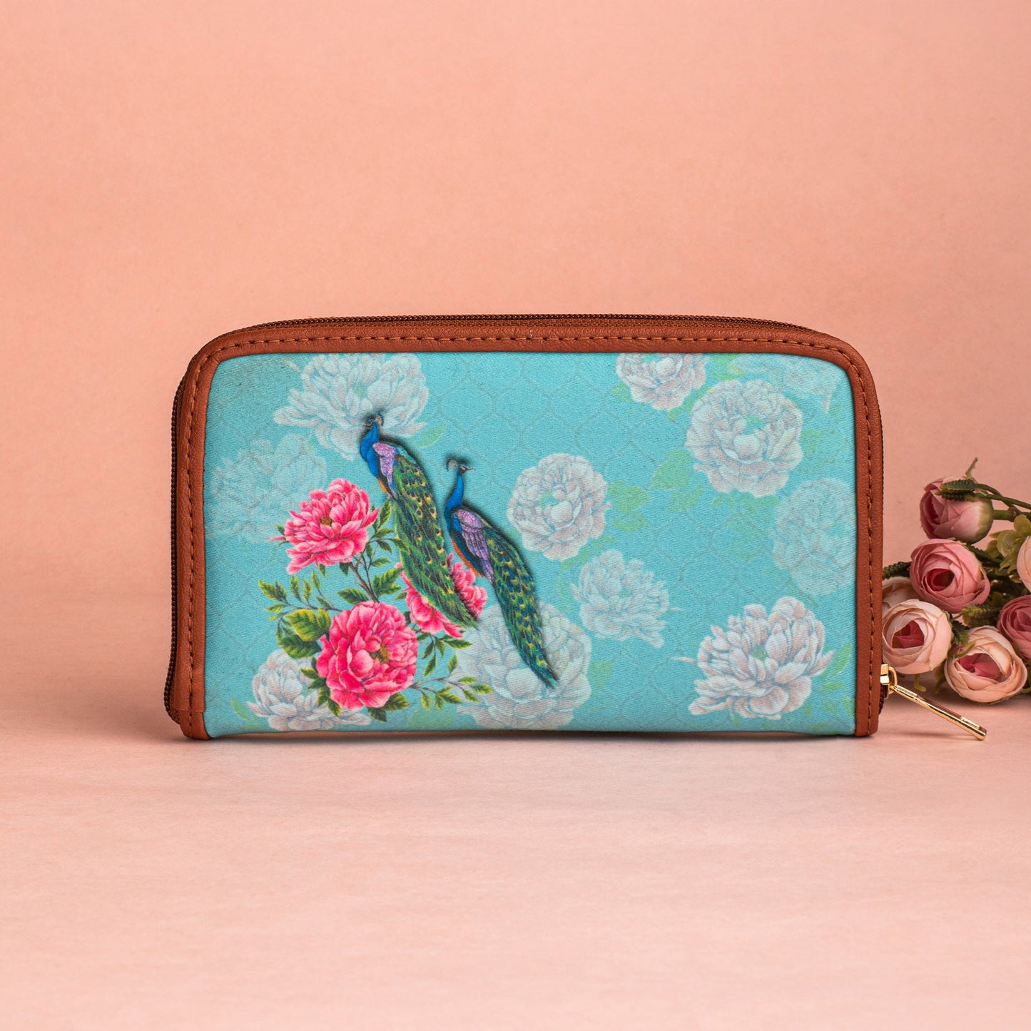 Peacocks and Peonies Zipper Wallet