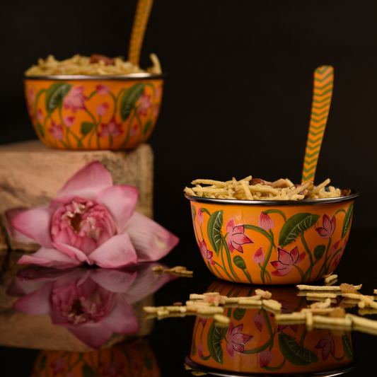 Lotus Pichwai Dessert Bowl With Spoon (Set of 4)