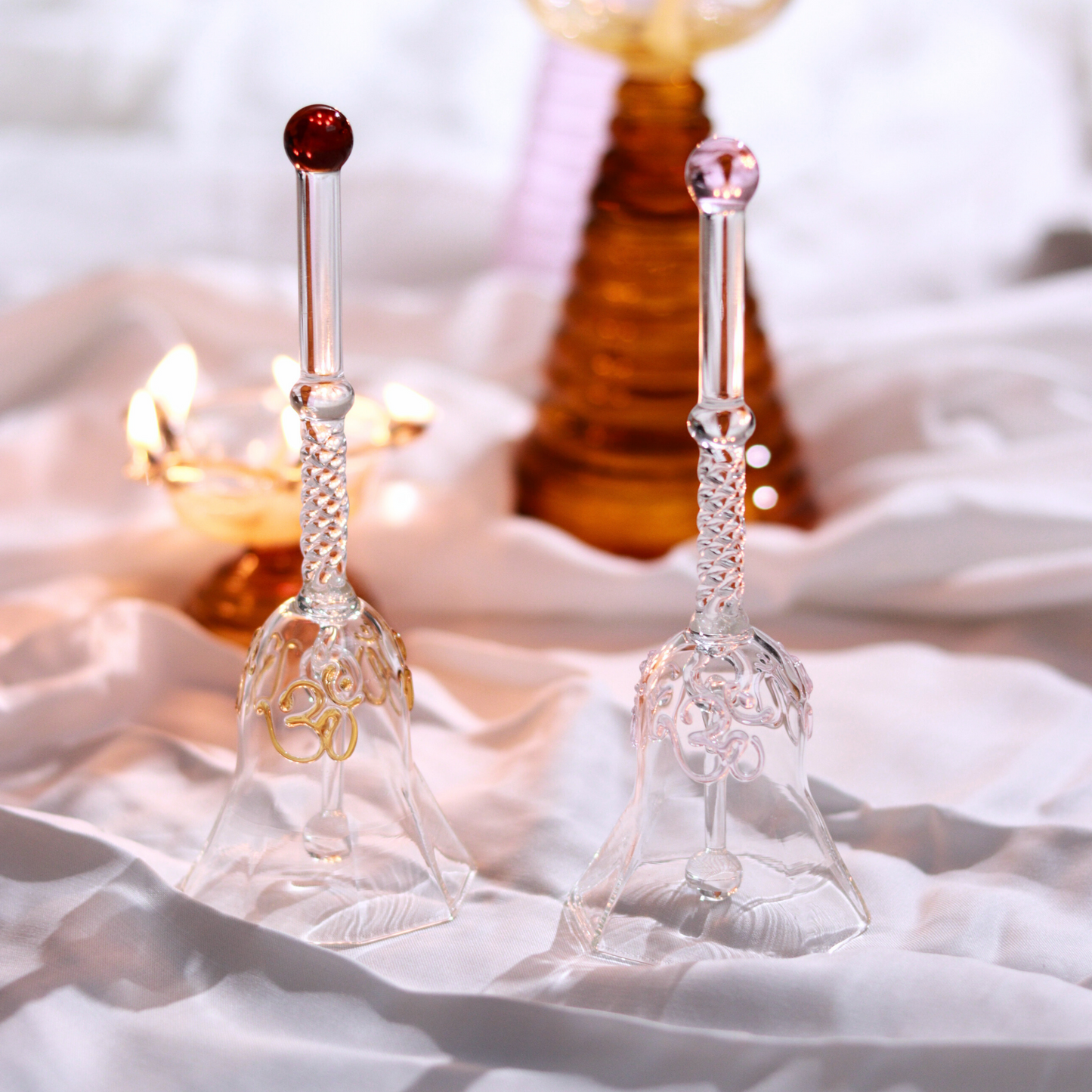 Glass Set - Tall Diya + Short Diya + Bell