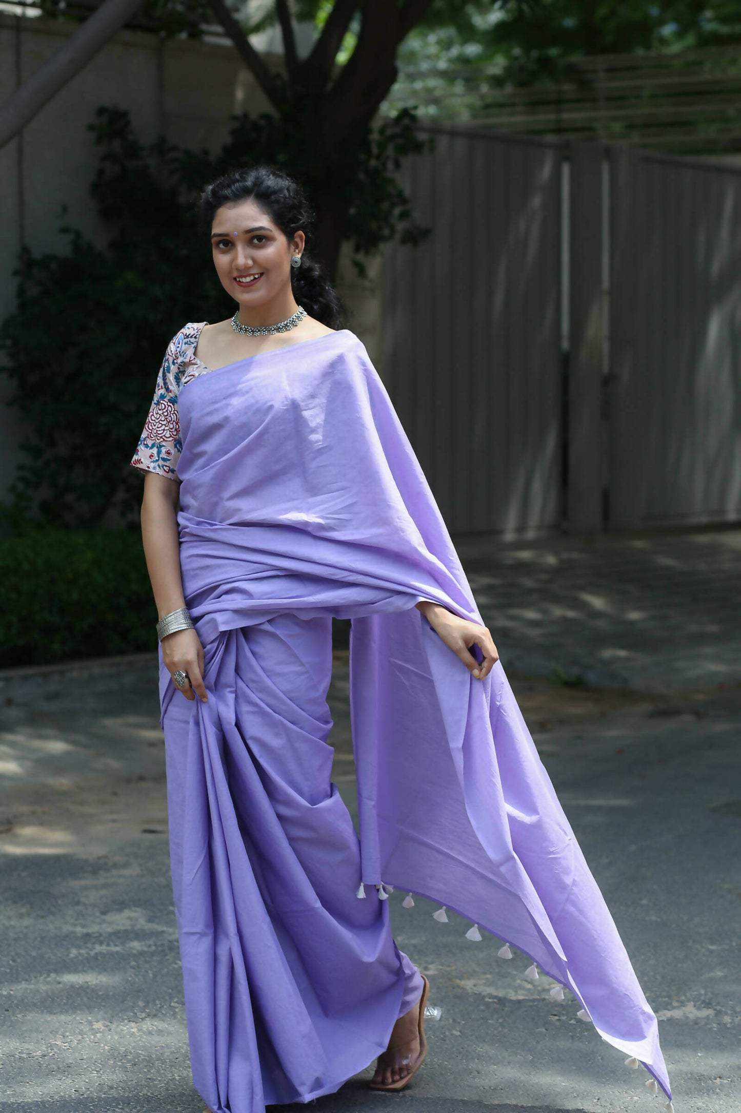 Mulmul Cotton Saree with Tassels