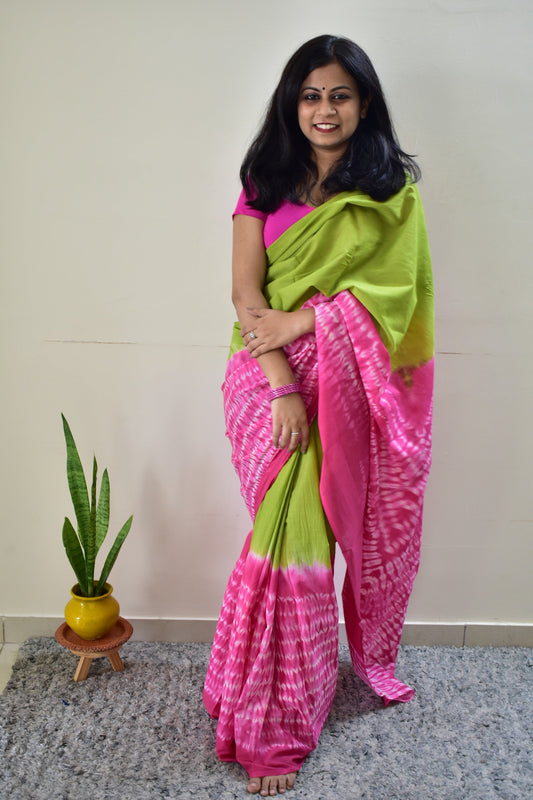 Sadagi Tie & Dye Shibori Print Mulmul Cotton Saree