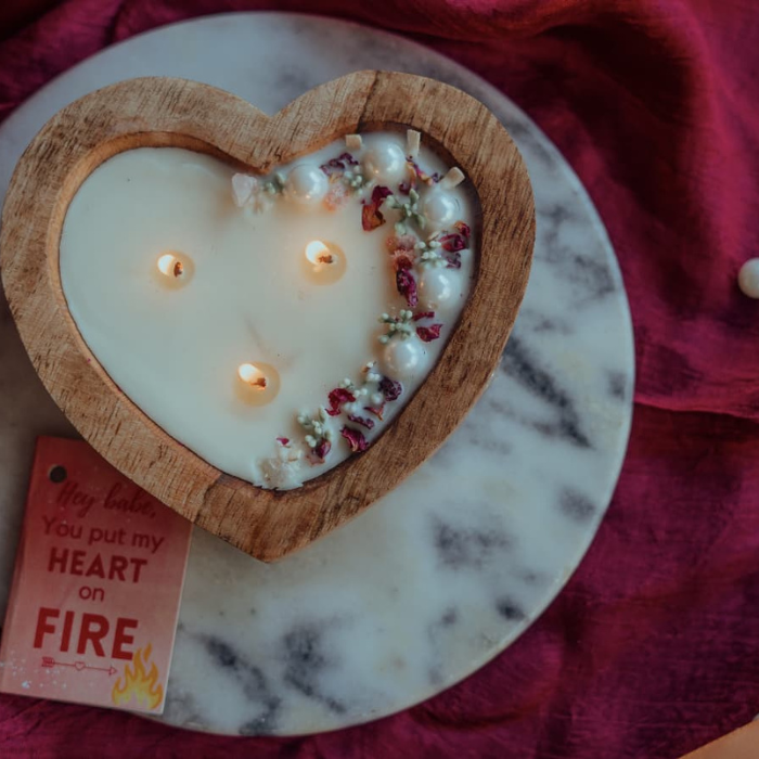 Wooden Heart Candle