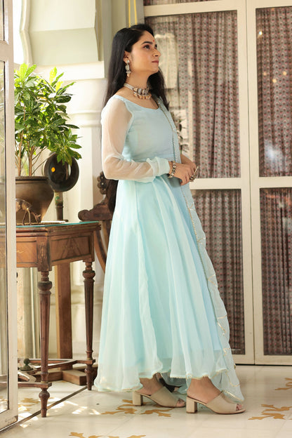 Vaniki Sky Blue Chiffon Anarkali Set