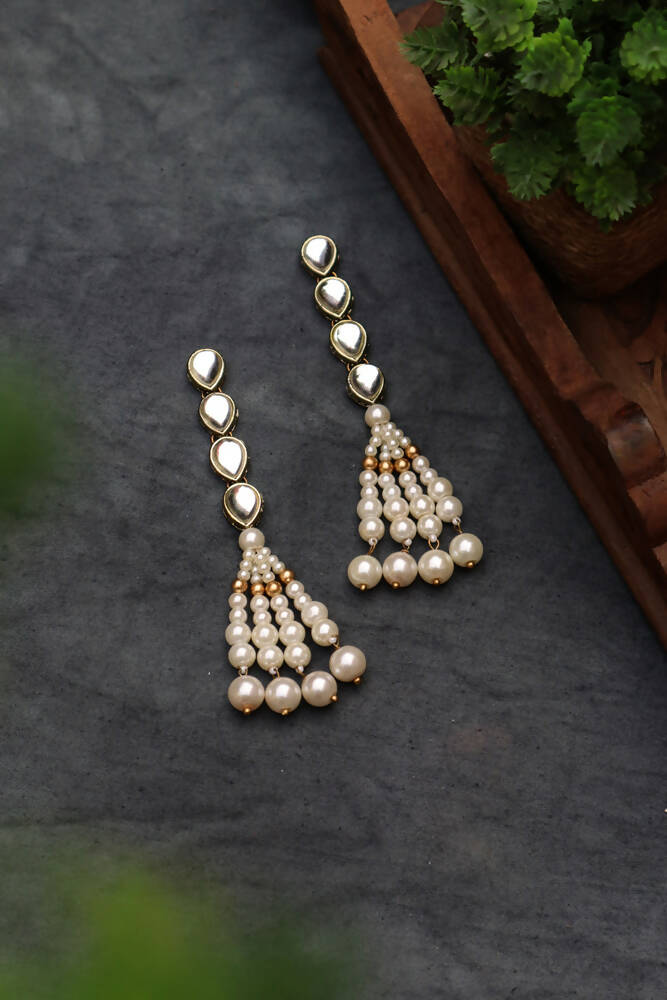 Pearl Tassel and Kundan Dangler Earrings