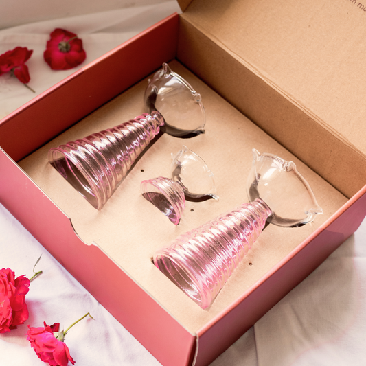 Glass Diya Gift Box - Two Tall Diya + Short Diya