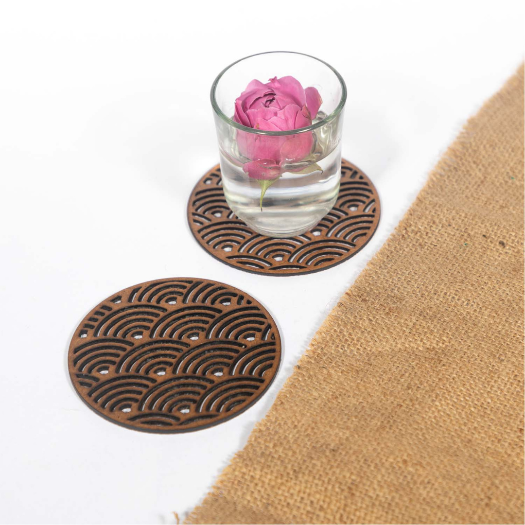 Japanese Wave Wooden Coaster (Set of 6)