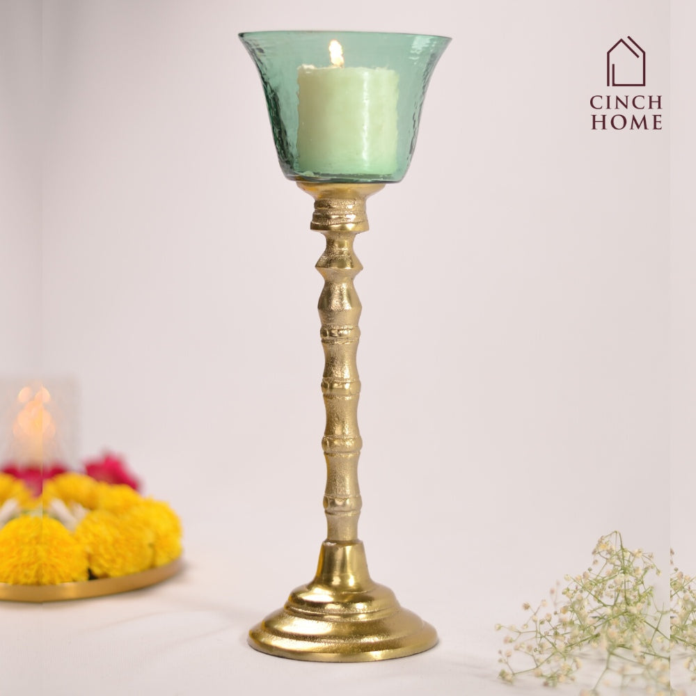 Enhance Green Candle Holder | Hurricane