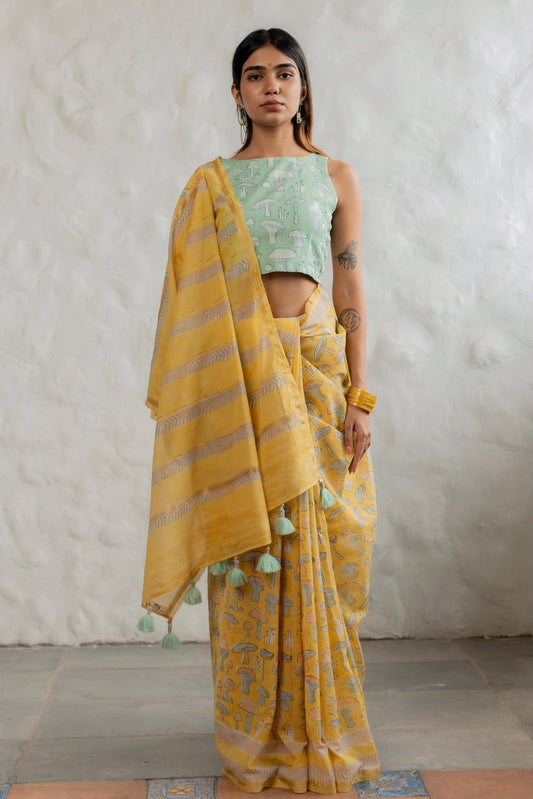 Sunshine Mushroom Chanderi Saree