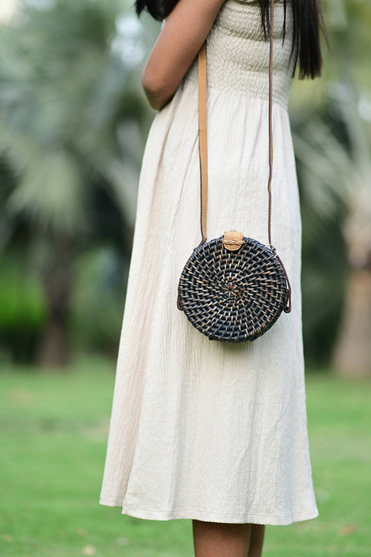 Charcoal Cane Sling Bag