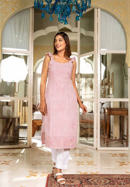 Ruffled Shoulder Striped Kurta Set