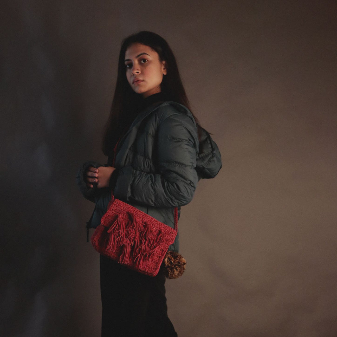 Red Tassel crochet sling bag