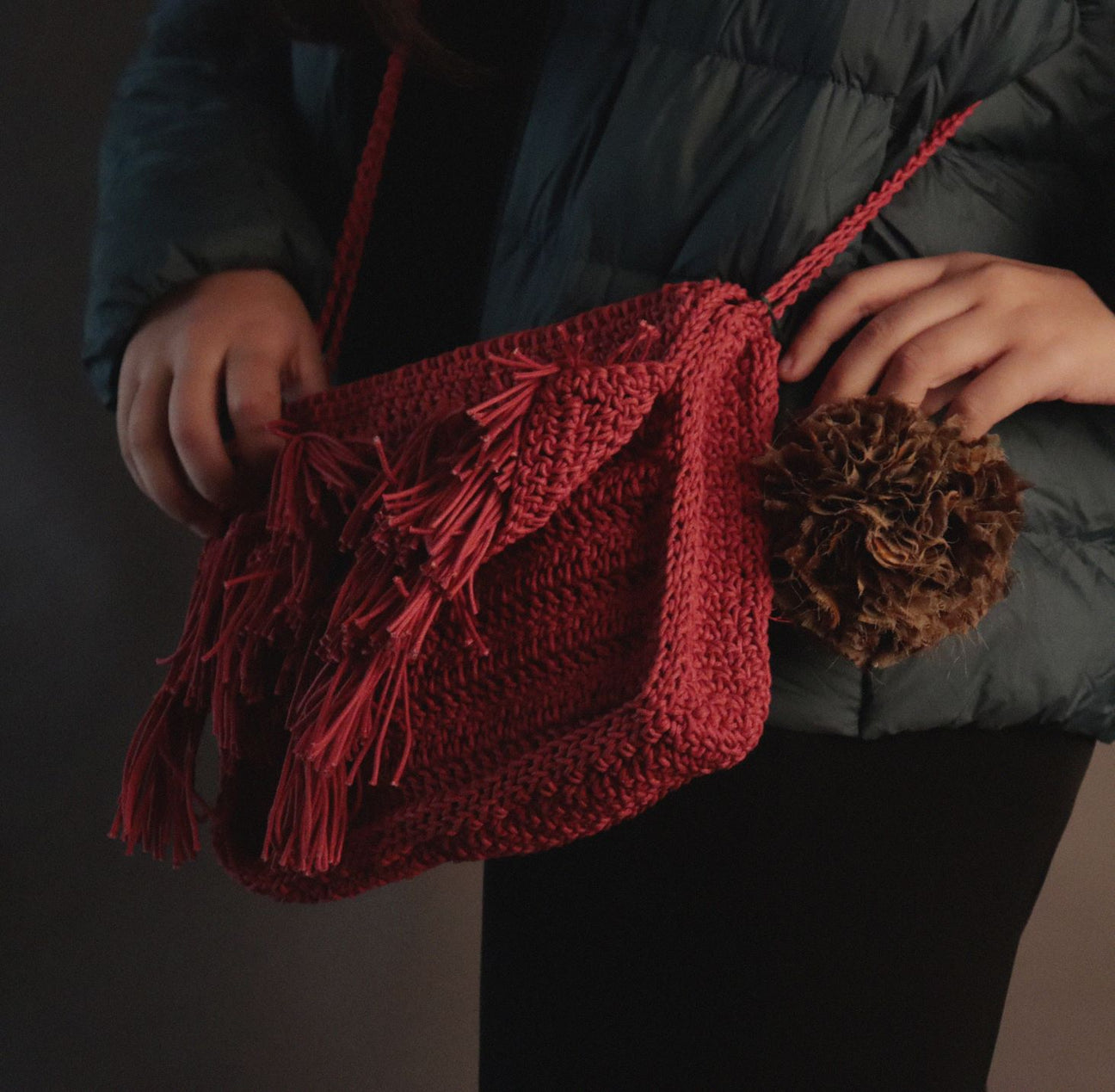 Red Tassel crochet sling bag