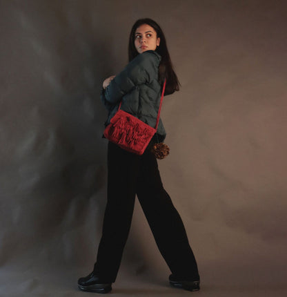 Red Tassel crochet sling bag