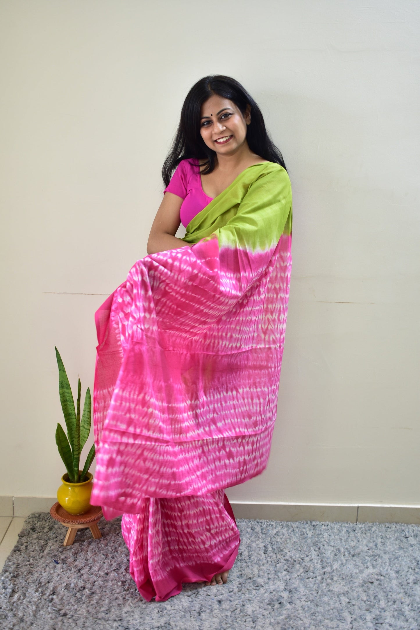 Sadagi Tie & Dye Shibori Print Mulmul Cotton Saree