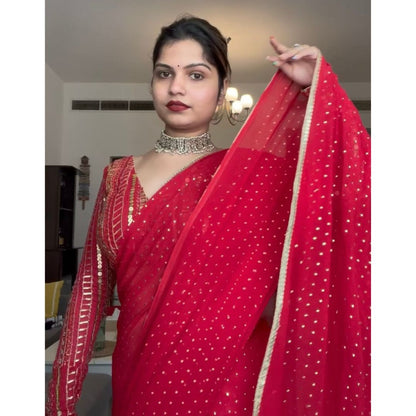 Red Mukaish Saree