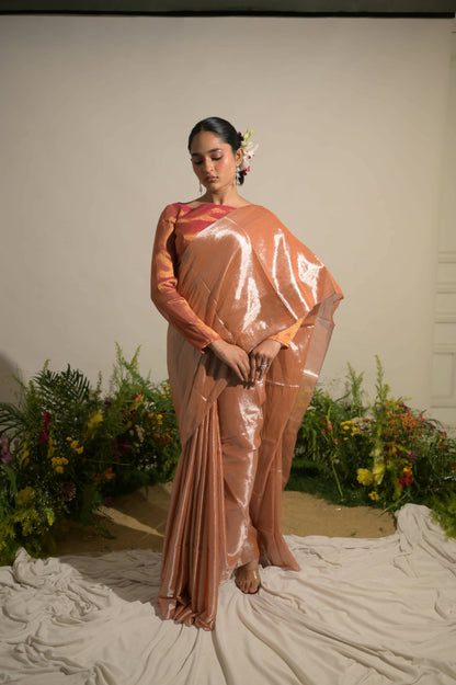 Gulmohar Mirage - Neon Orange Handloom Tissue Saree