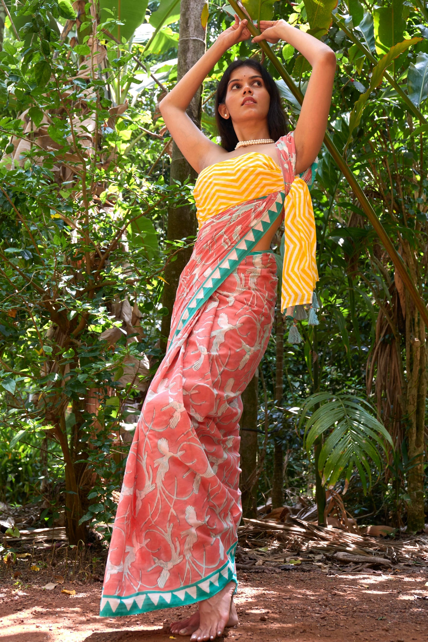 Paradise Mul Cotton Peach Saree