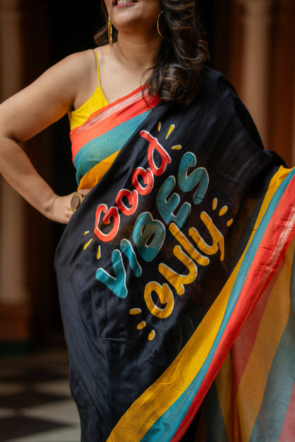 Good Vibes Quirky Print Chanderi Saree