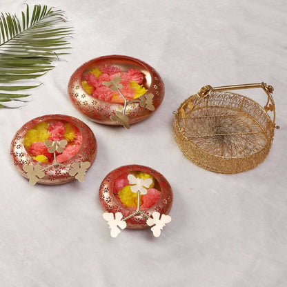 Red & Gold Tyre Urli (Set of 3)