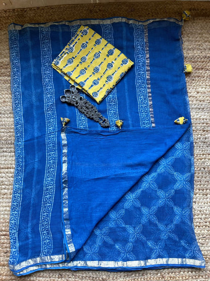 Indigo Akola Kota Doria Handblock Jaal Saree