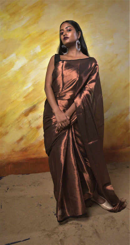 Copper Kalakar Brown Tissue Saree