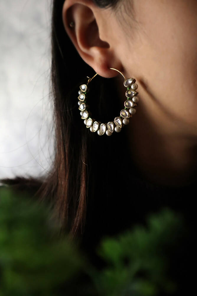 Pear Kundan Beaded Hoops