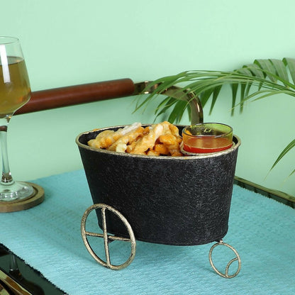 Wheel Barrow Snacks Platter with Glass