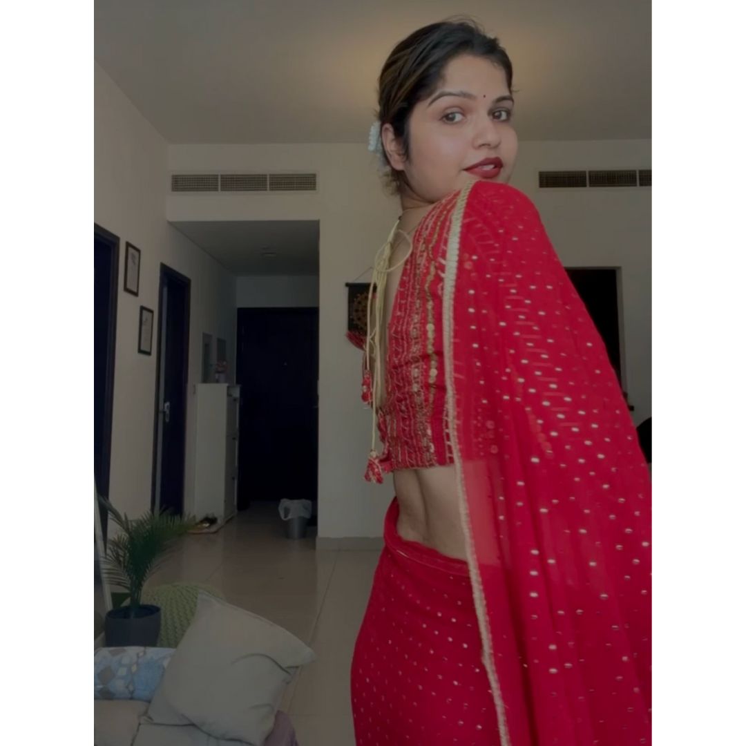 Red Mukaish Saree