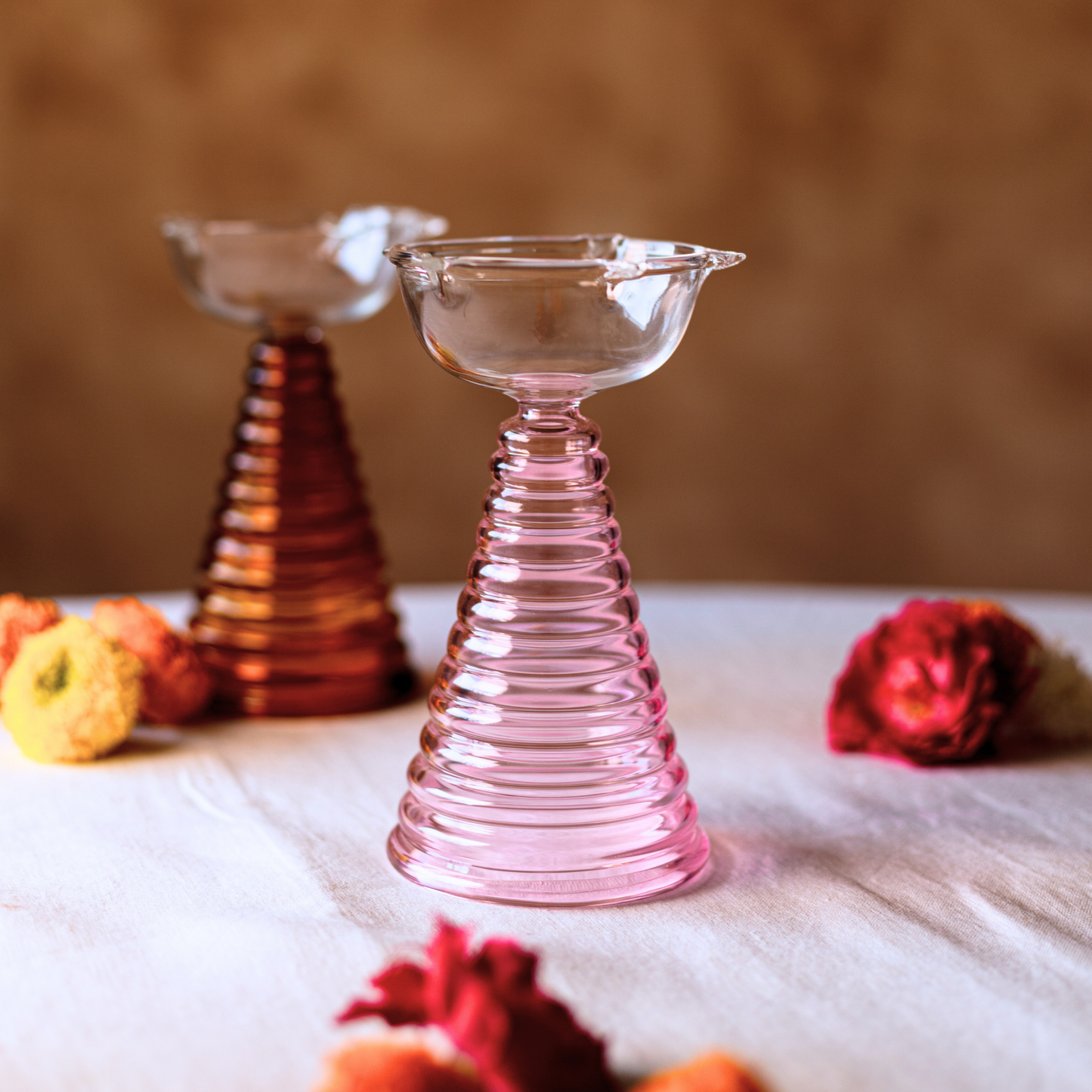 Glass Set - Tall Diya + Short Diya + Bell