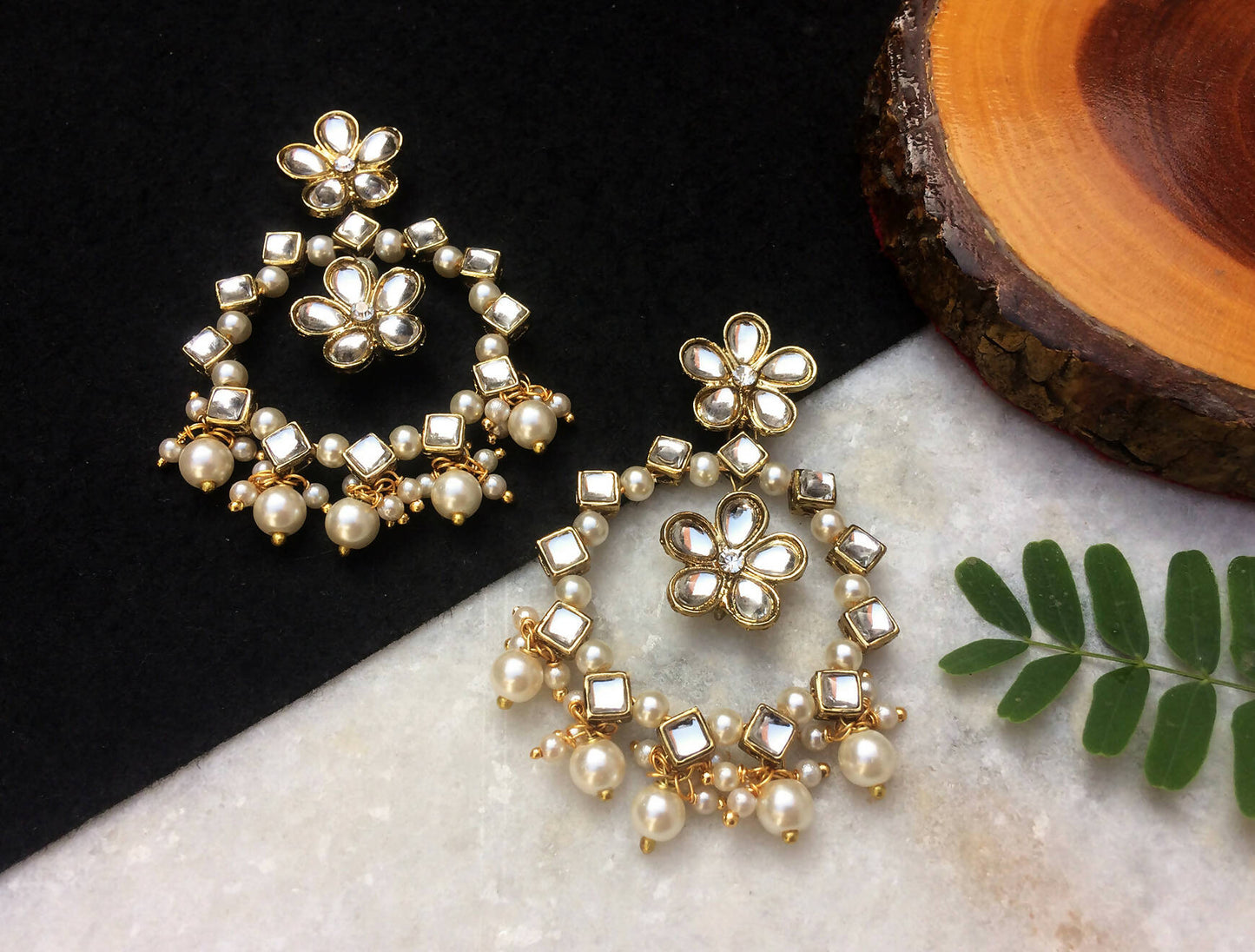 Kundan Flower Chandbali Earrings